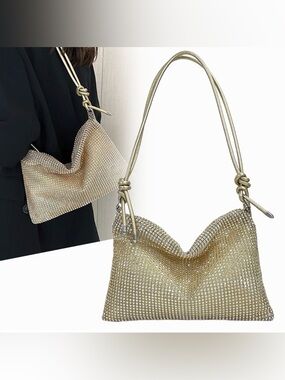 ✨Gold Mesh Rhinestones Evening Shoulder Bag✨Preloved